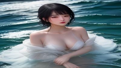 美女喷水视频泳池写真系列封面，蓝色水面倒影清晰、光线柔和、画面色调统一协调
